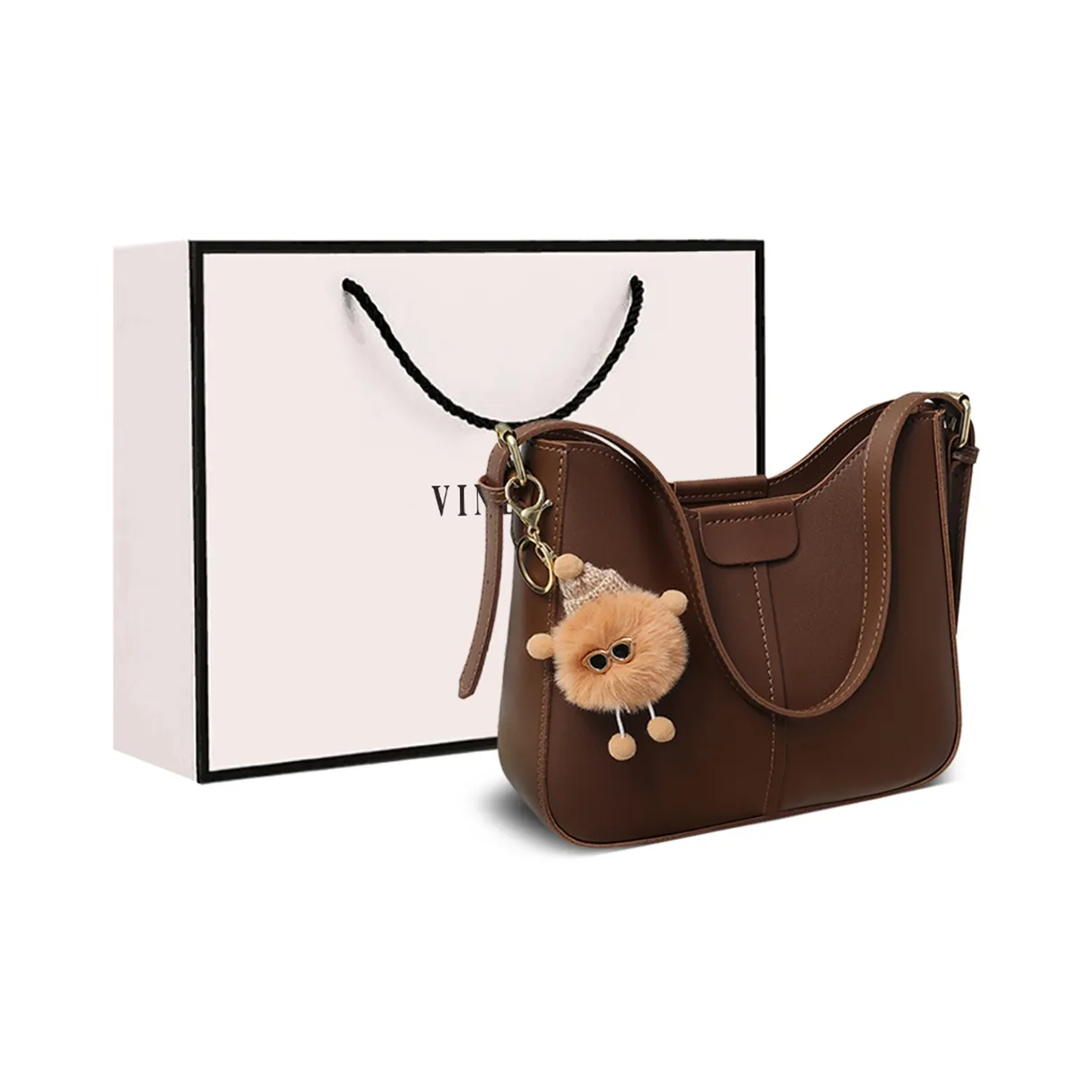 VINEY Synthetic Leather Shoulder Bag Crossbody Bag Tote Regular Women's Coffee