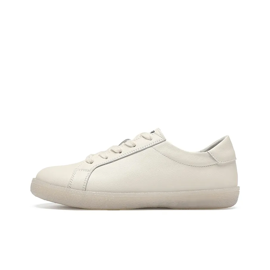 ZHR Flat White Sneakers Abrasion Resistant Breathable Low Top Skateboard Shoes Women's Beige