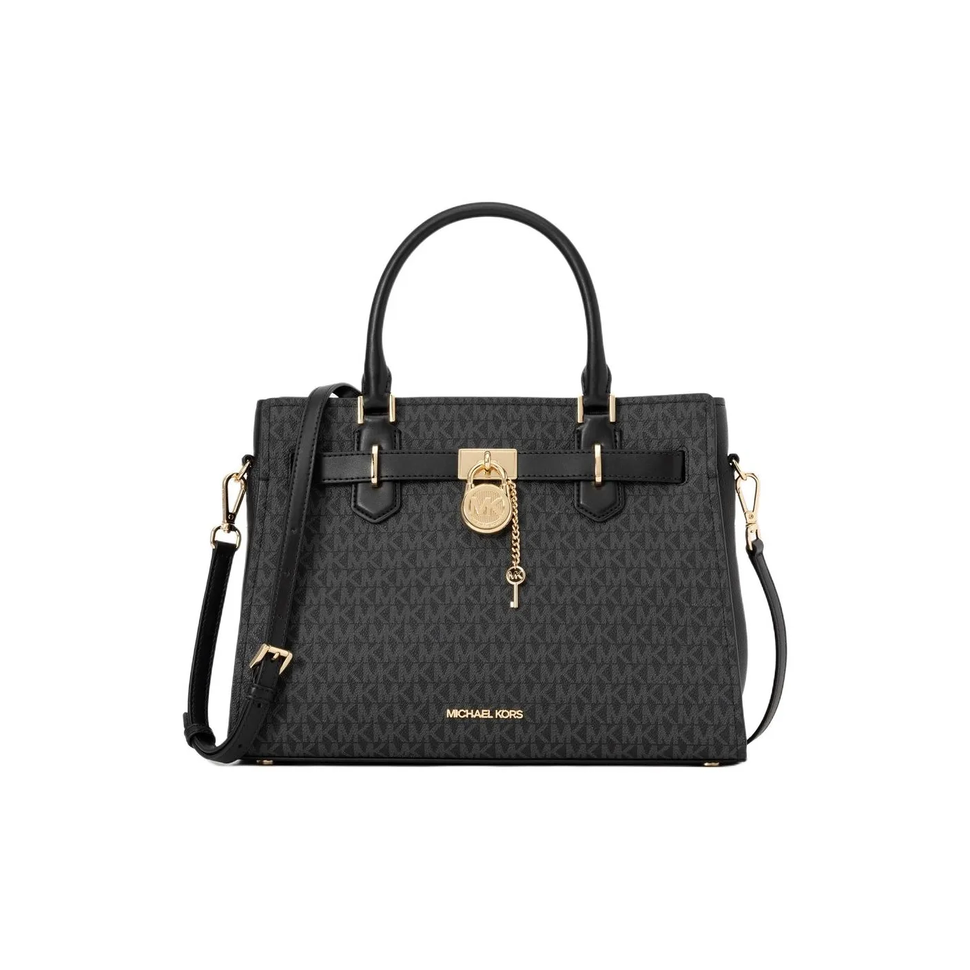 MICHAEL KORS Hamilton Series Coated Canvas Tote Bag Shopping Bag Shoulder Bag Handbag Medium Size Women's Black