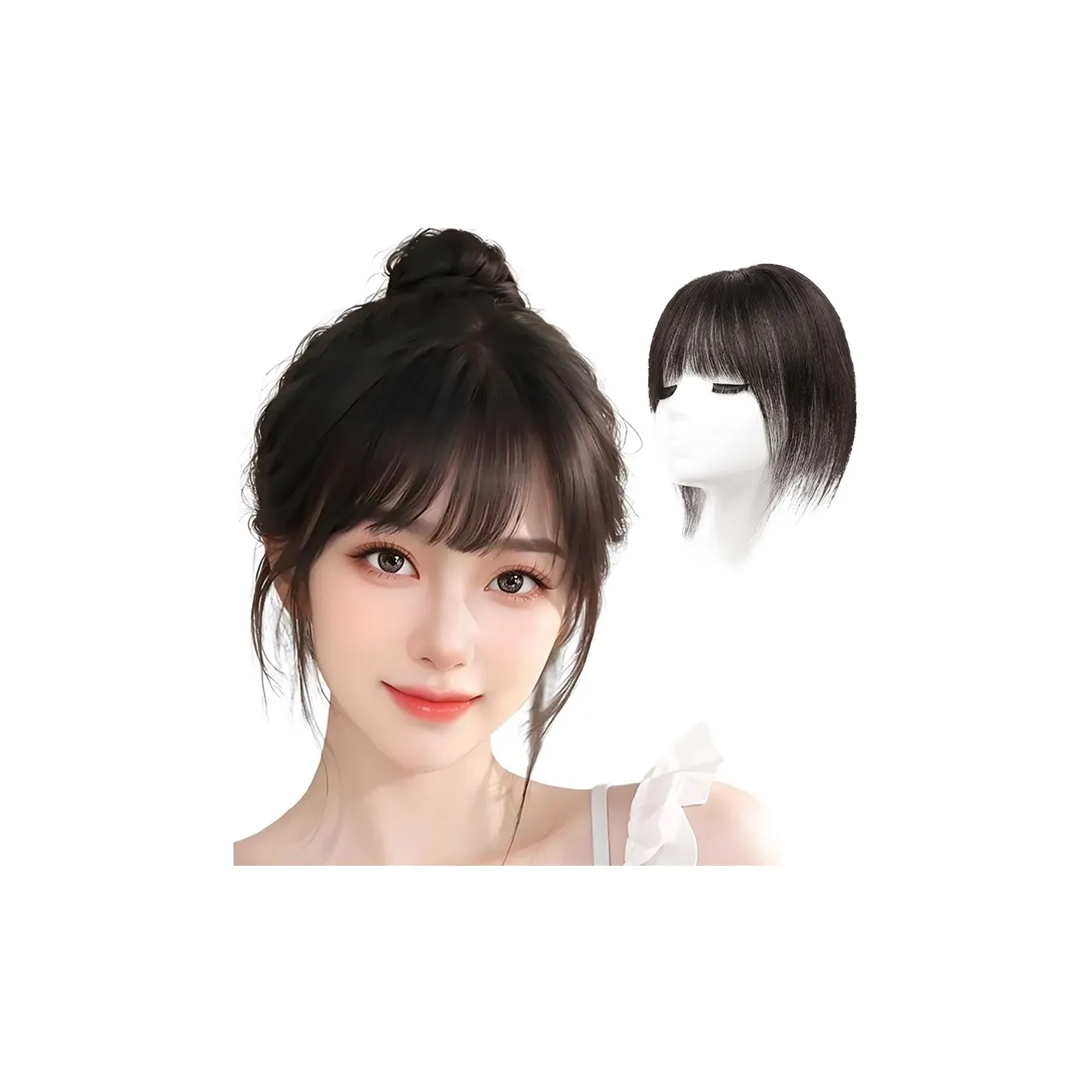 WANWANFENG Французский Liu Hai Женская парик Натуральный Мокко 25 см