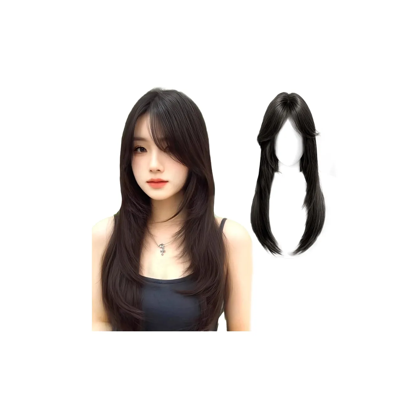 TIANKONGSHU Премиум Correcting Черный Длинный Straight Парики