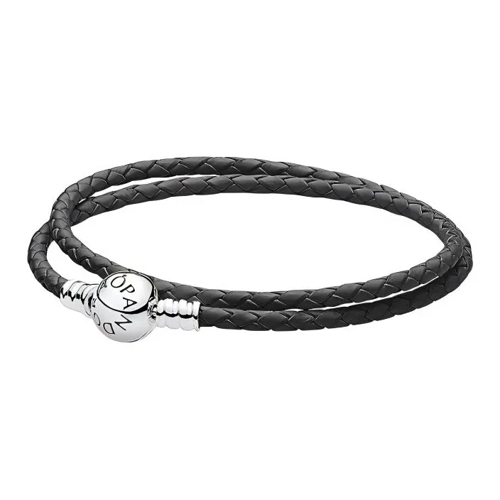 Pandora Moments Double Black Leather Bracelet