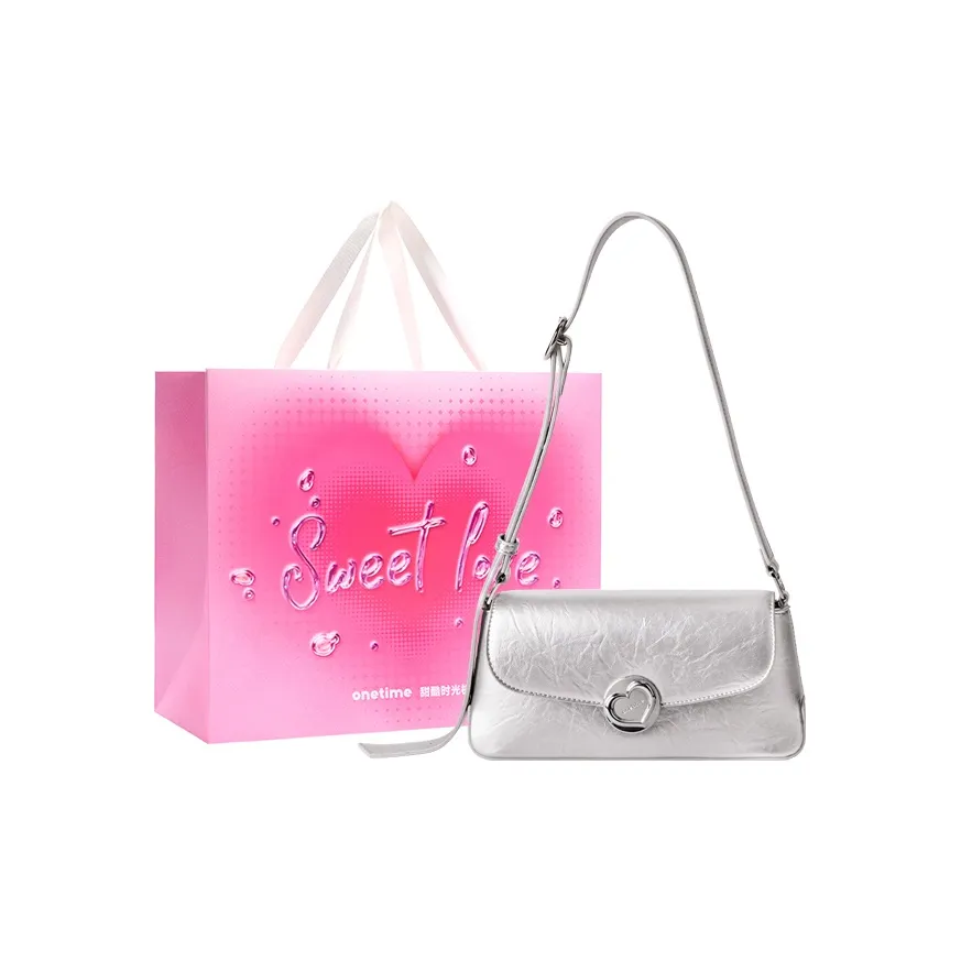 ONE TIME Synthetic Leather Handbag, Shoulder Bag, Crossbody Bag Regular Women's Metallic Silver/Black