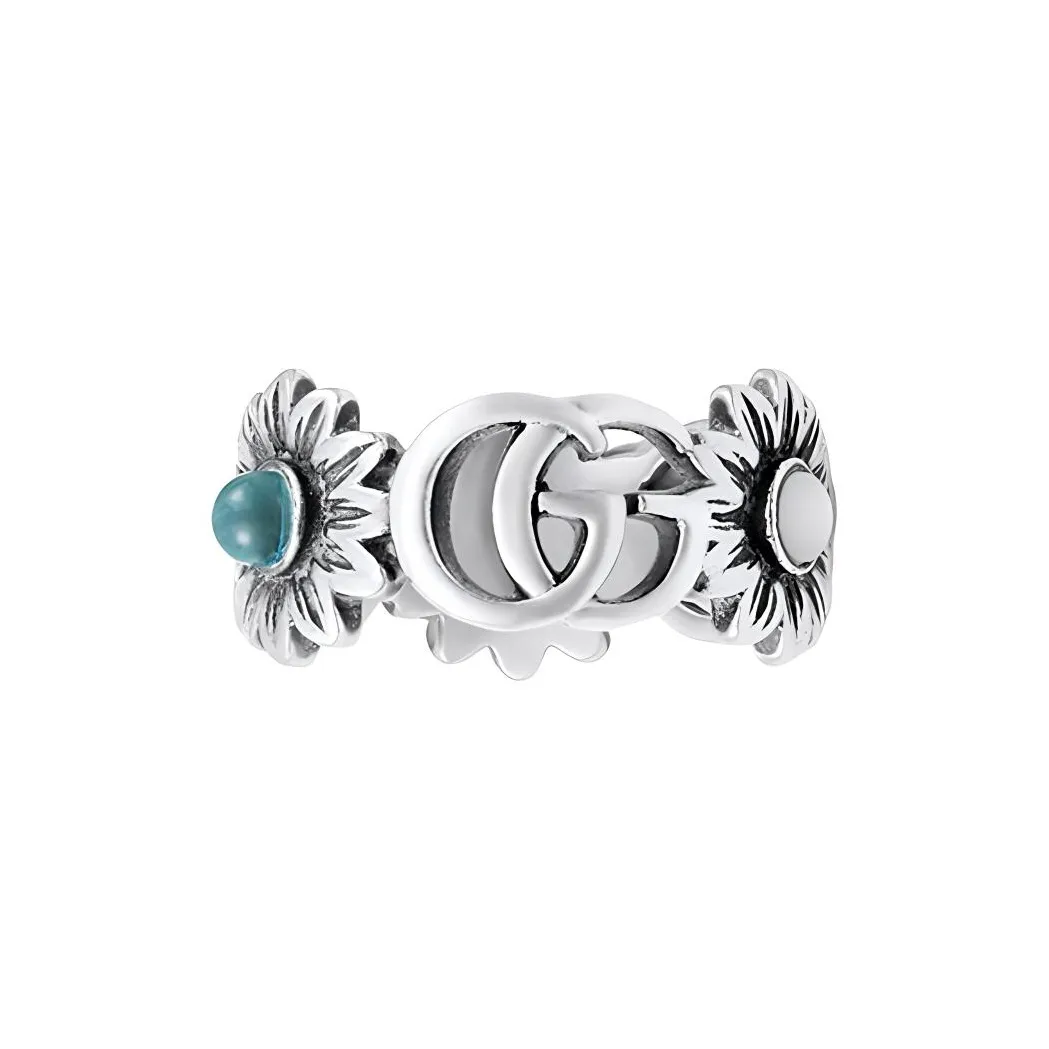GUCCI Double G Flower Ring Blue Topaz Stones
