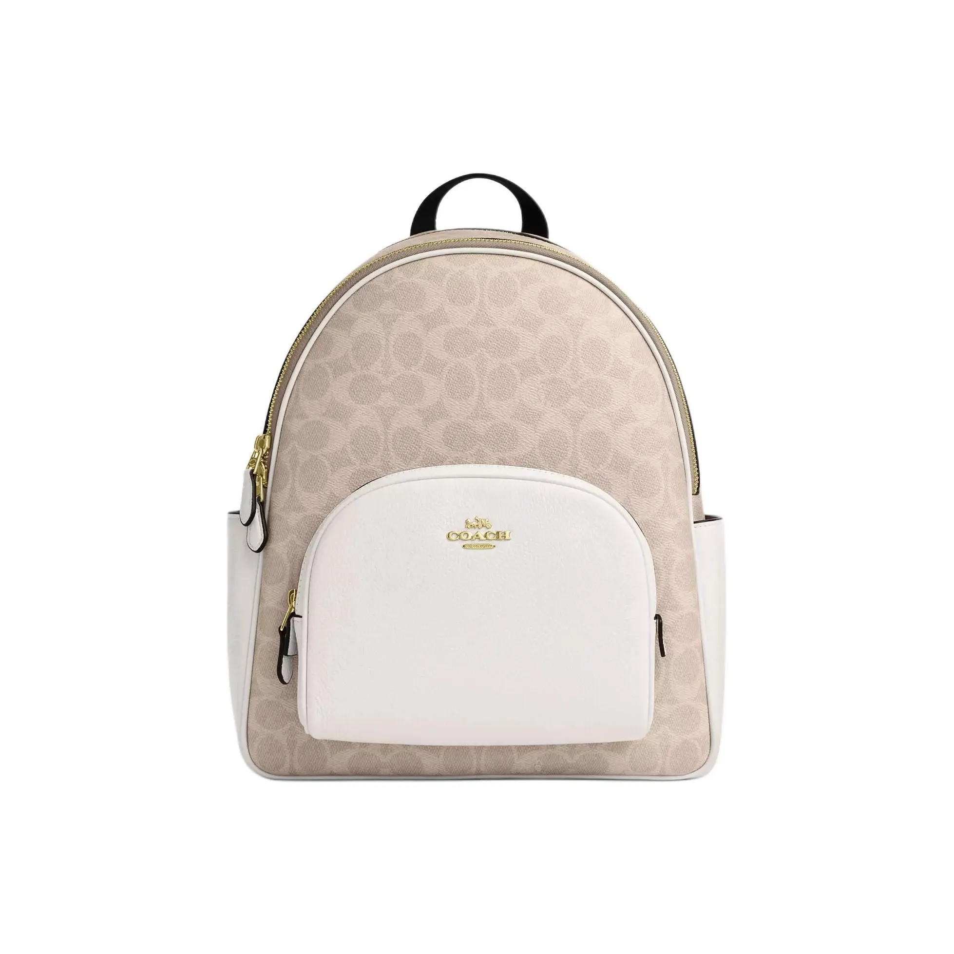 COACH Court Coated Canvas Backpack Large Size Women's Gold & Sand & Chalk