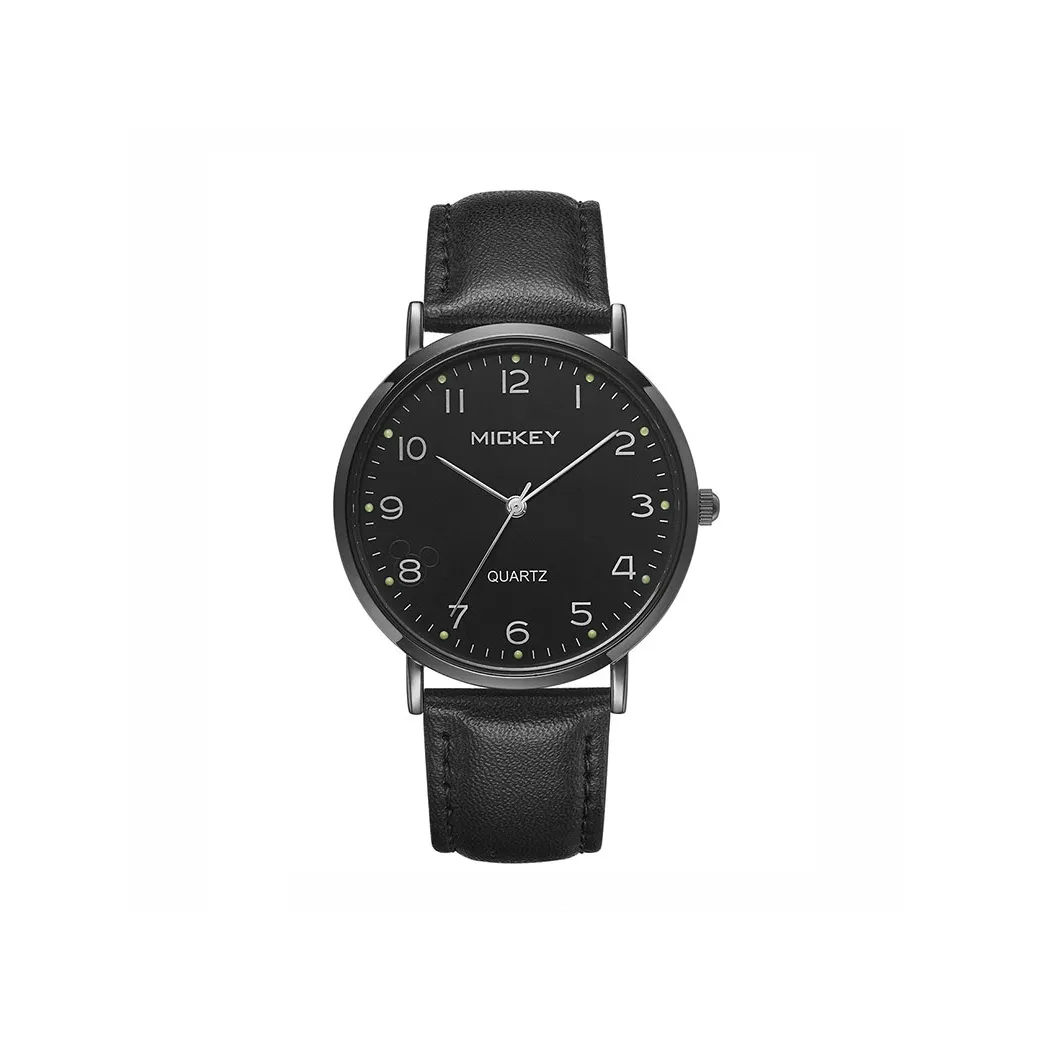 Disney Мужские часы Кварцевый механизм Кожаный ремешок Черный циферблат