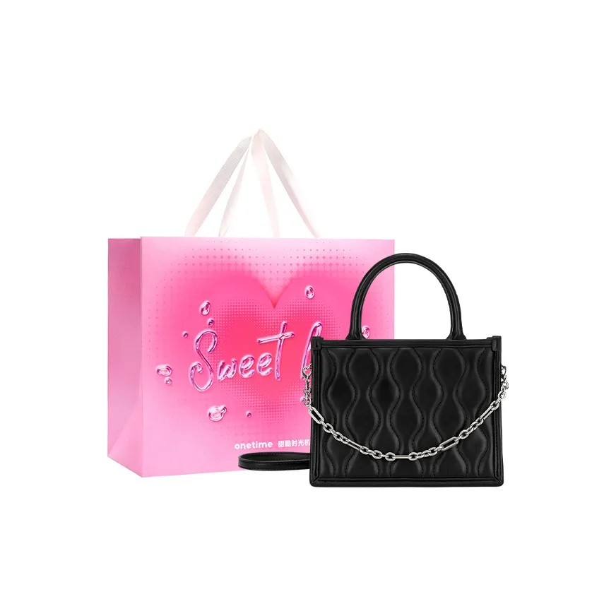 ONE TIME Synthetic Leather Wave Bag, Chain Bag, Small Square Bag, One Shoulder Handbag Trumpets Women's White/Black