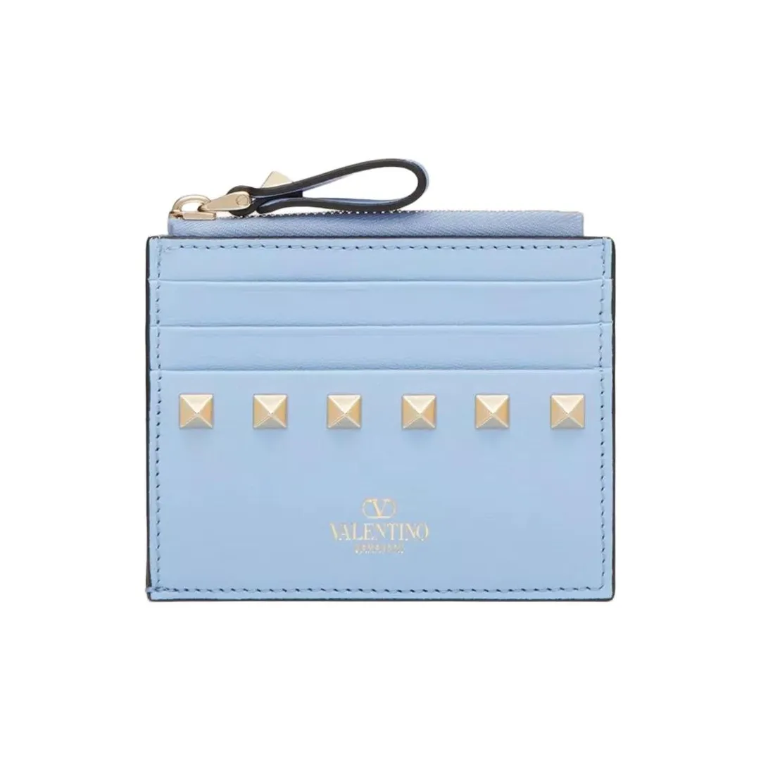 Valentino Rockstud Телячья кожа Держатель для карт Женские Небесно-голубой