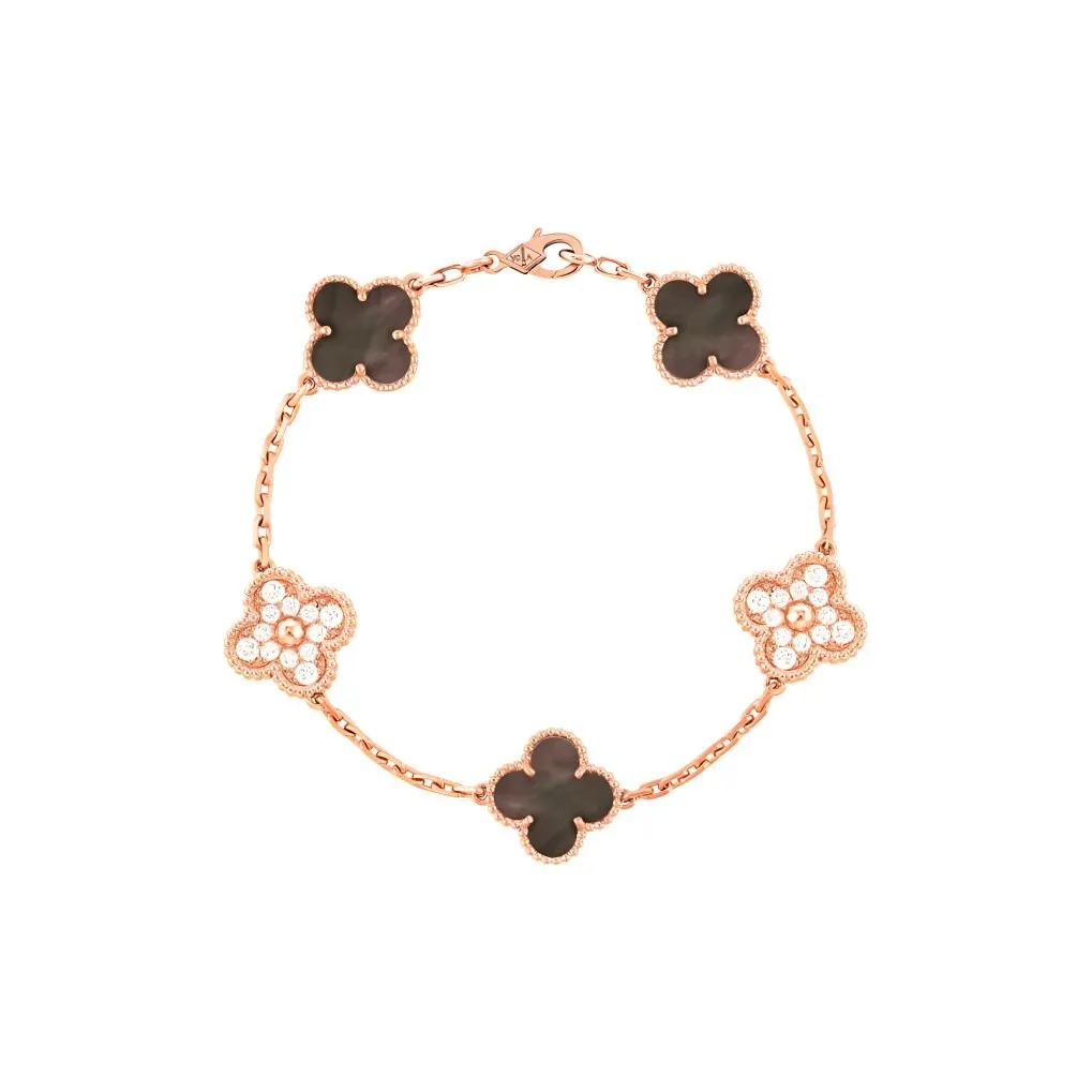 Van Cleef & Arpels Alhambra Four Leaf Lucky Series 18K Rose Gold Bracelets Women's Gray