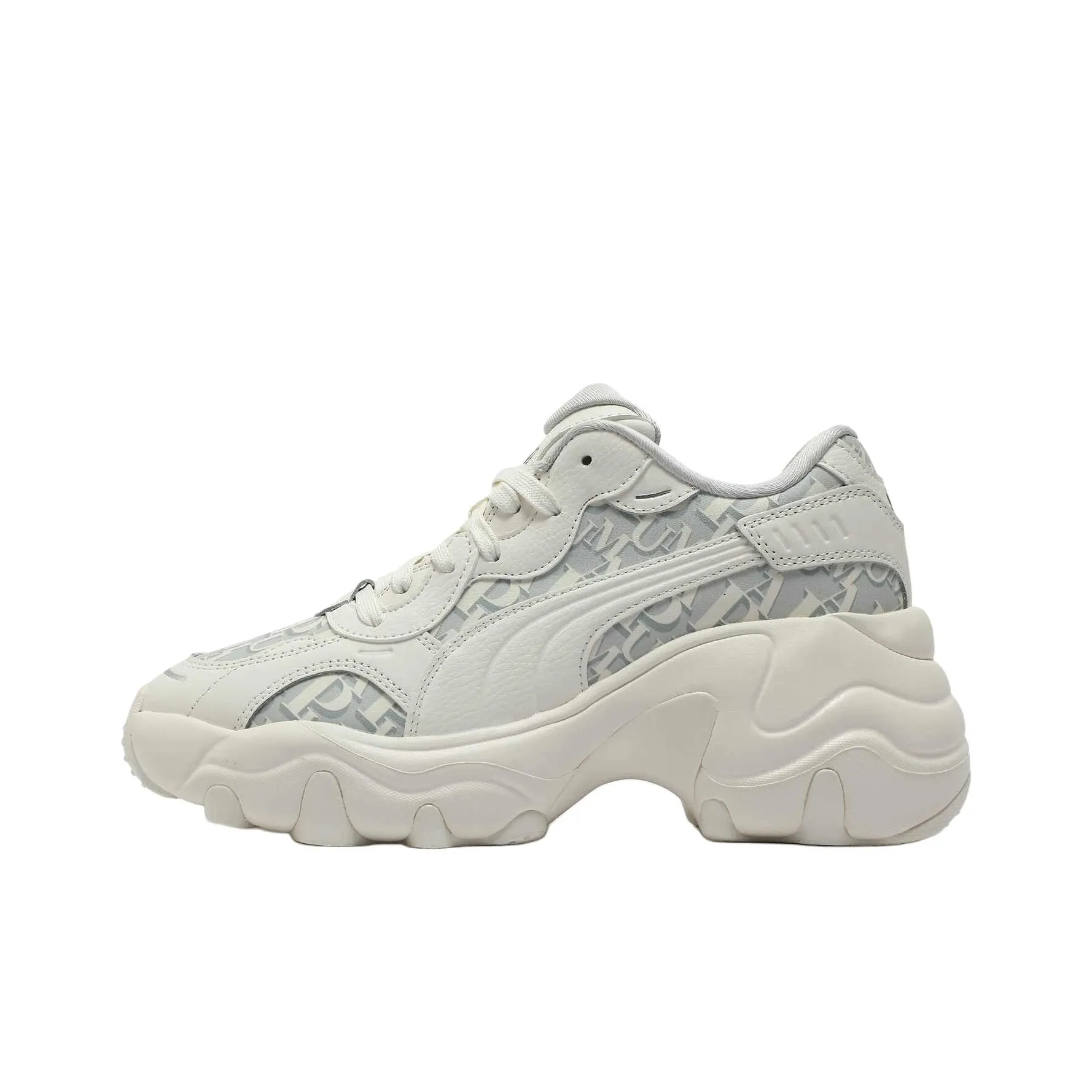 PUMA Pulsar Wedge Wear resistant And Lightweight Low Top Chunky Sneakers Women's White Gray Silver