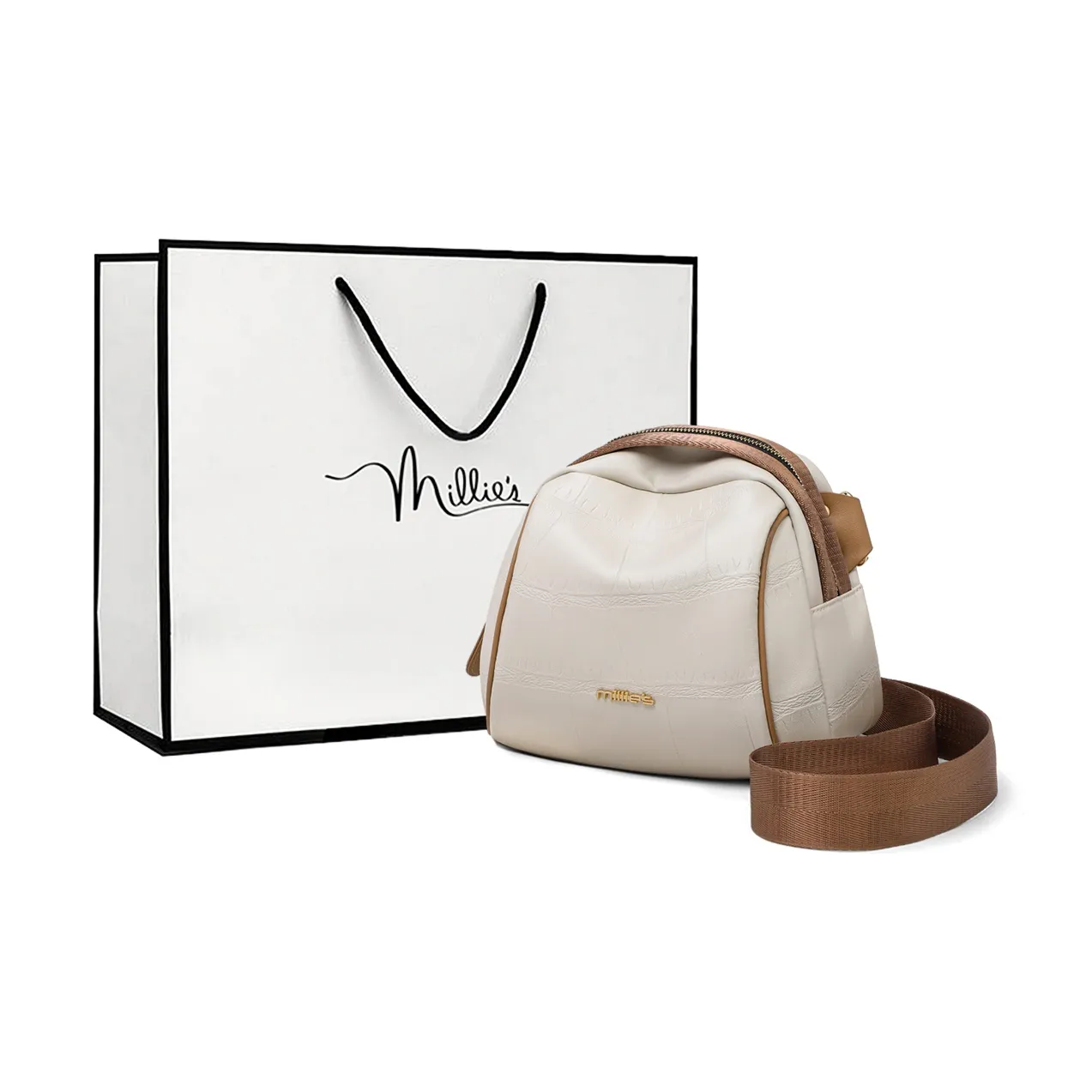 MILLIE'S Сумка через плечо из коровьей кожи с синтетической кожей купольная сумка стандартная женская цвет экрю