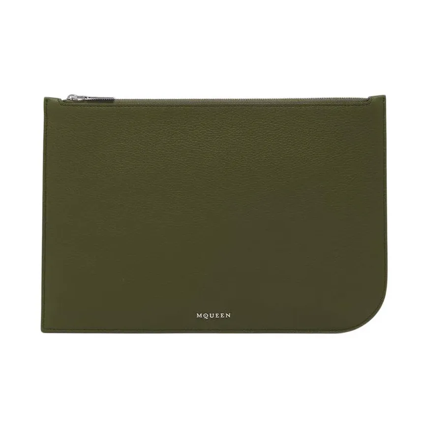 Alexander McQueen Sling Calfskin Clutch Large Size Men's Army Green