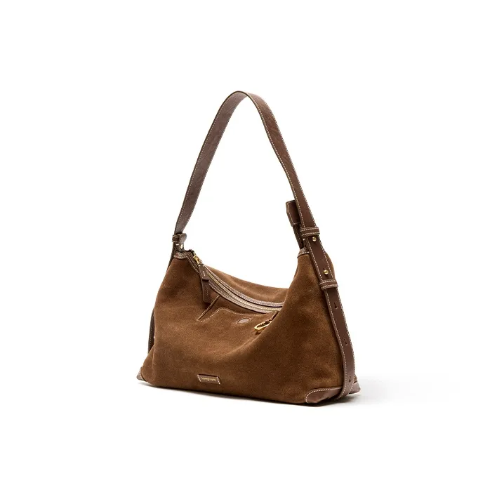 Songmont Suede Dumpling Bag Shoulder Bag Large Women's Sandalwood Brown