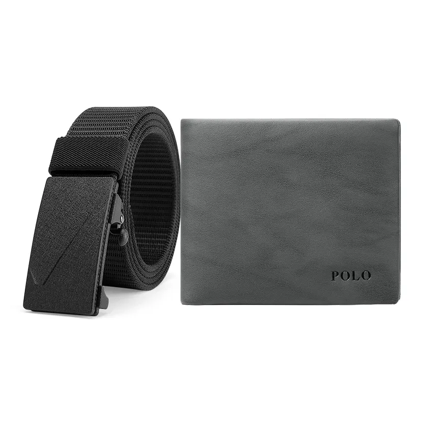 POLO Fabric Leather Belts Men's Black Width 3.5cm