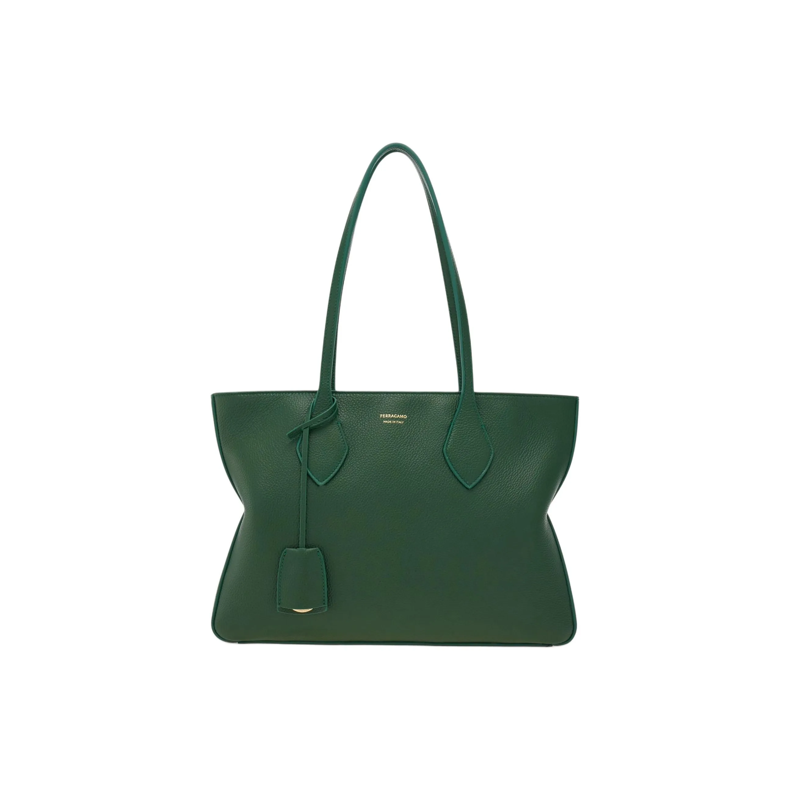 FERRAGAMO Cow Leather Tote Bag Shopping Bag Handbag Shoulder Bag Small Size Women's Forest Green