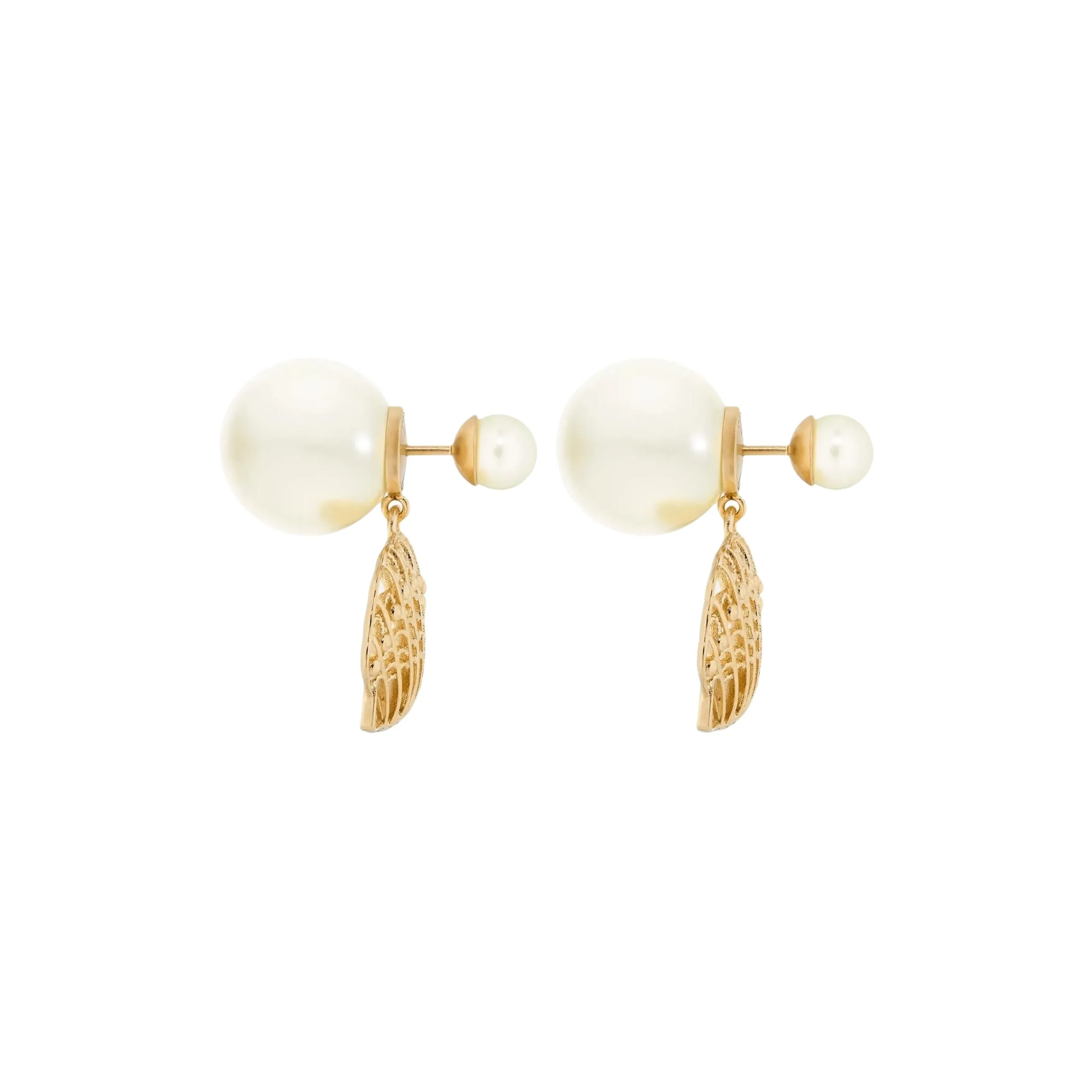 DIOR Metal Resin Bead Earrings Women's Gold