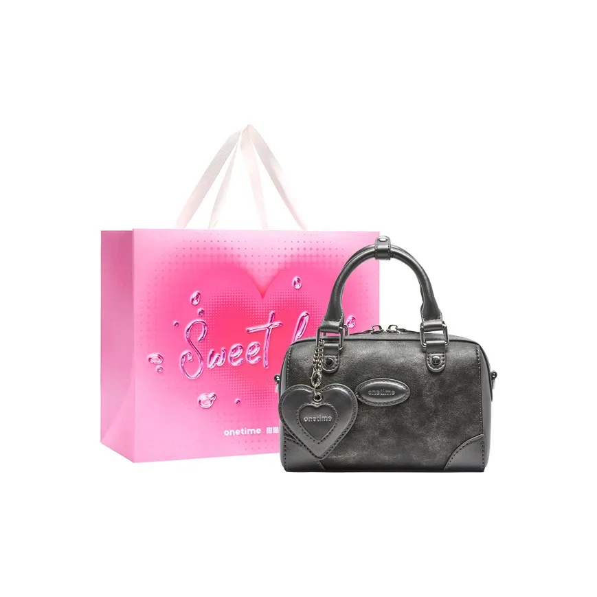 ONE TIME Синтетическая кожа Сердце Dirty Бостон Одно плечо Сумка Средний Women's Silver Черный