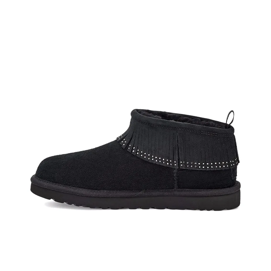 UGG CLASSIC ULTRA MINI Кисточка Bling Мода Винтаж Флис Утепленный Термический Кроссовки Женские Черные