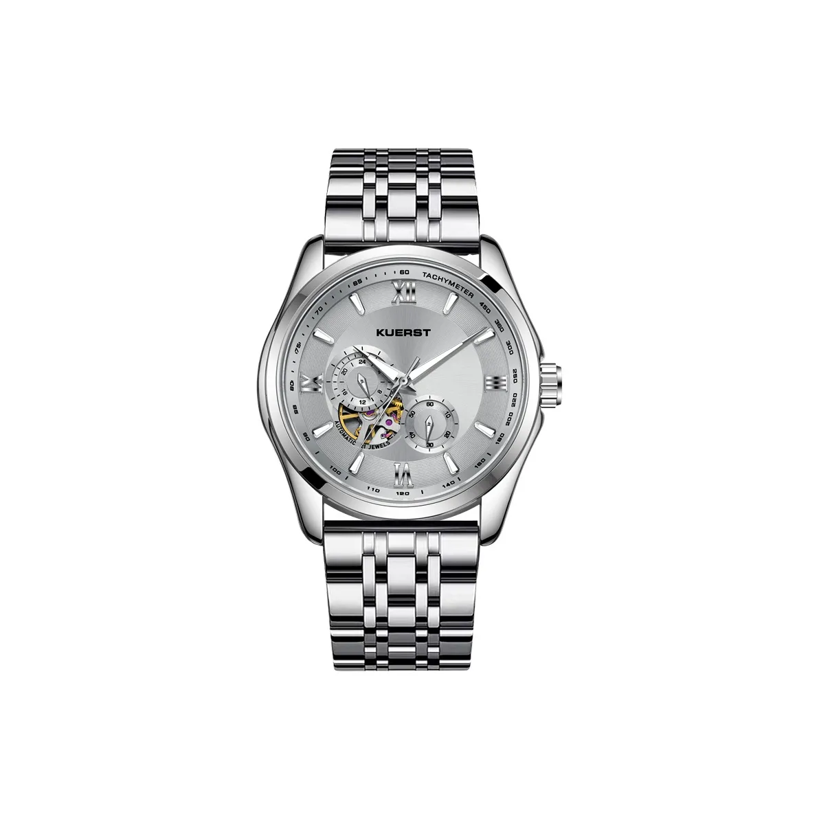 KUERST Automatic Mechanical Movement Steel Strap Watch Men's Watches Black Dial