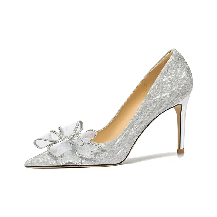 Lily Wei Heart Fluttering Slim Heel High Heels 8cm Women's Silver
