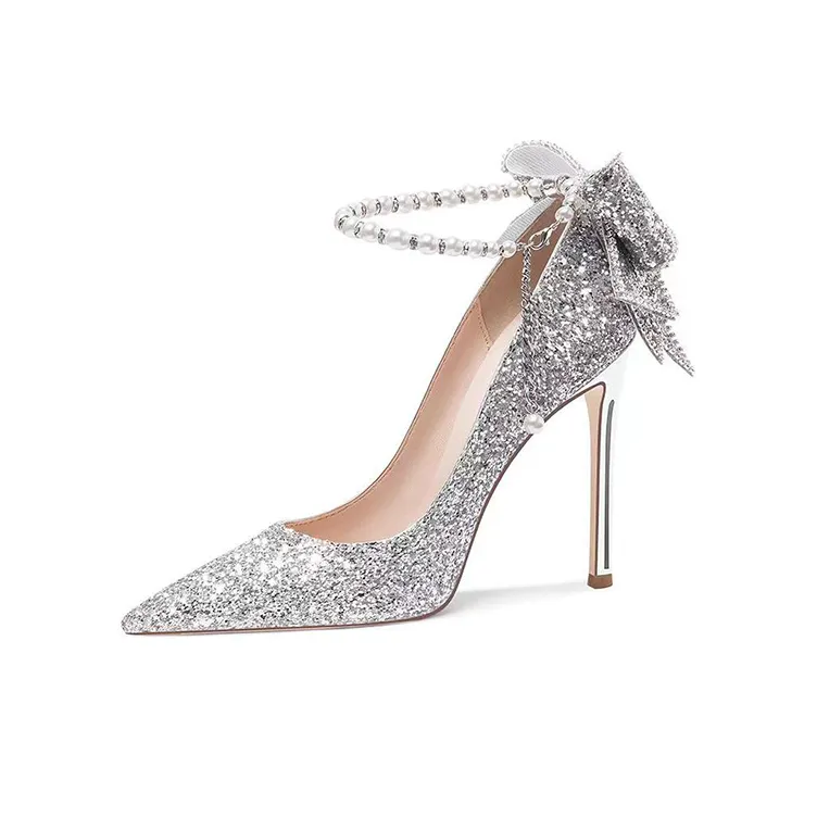 CHILI Узкий каблук Высокие каблуки Женские Серебряные