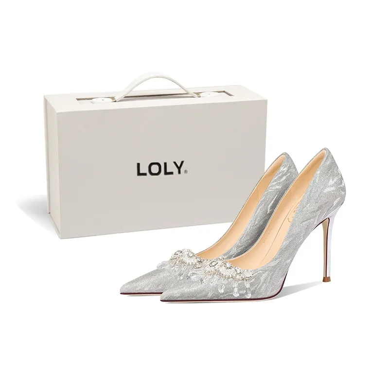 LOLY Fairy Style High Heels Summer Slim Heel Formalwear Unlined Shoes Women's Silver