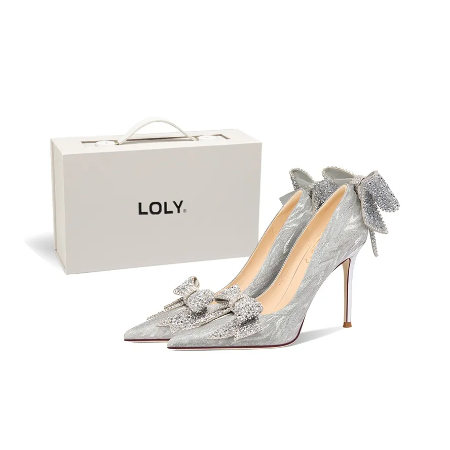 LOLY High Heels Princess Style Crystal Shoes Date, Bestie Girlfriend Women's Silver