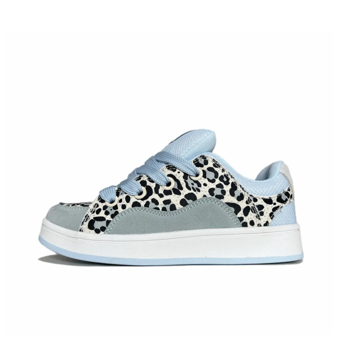 CHERRY&KALIKA Low Top Skateboard Shoes Women's Leopard Print Blue