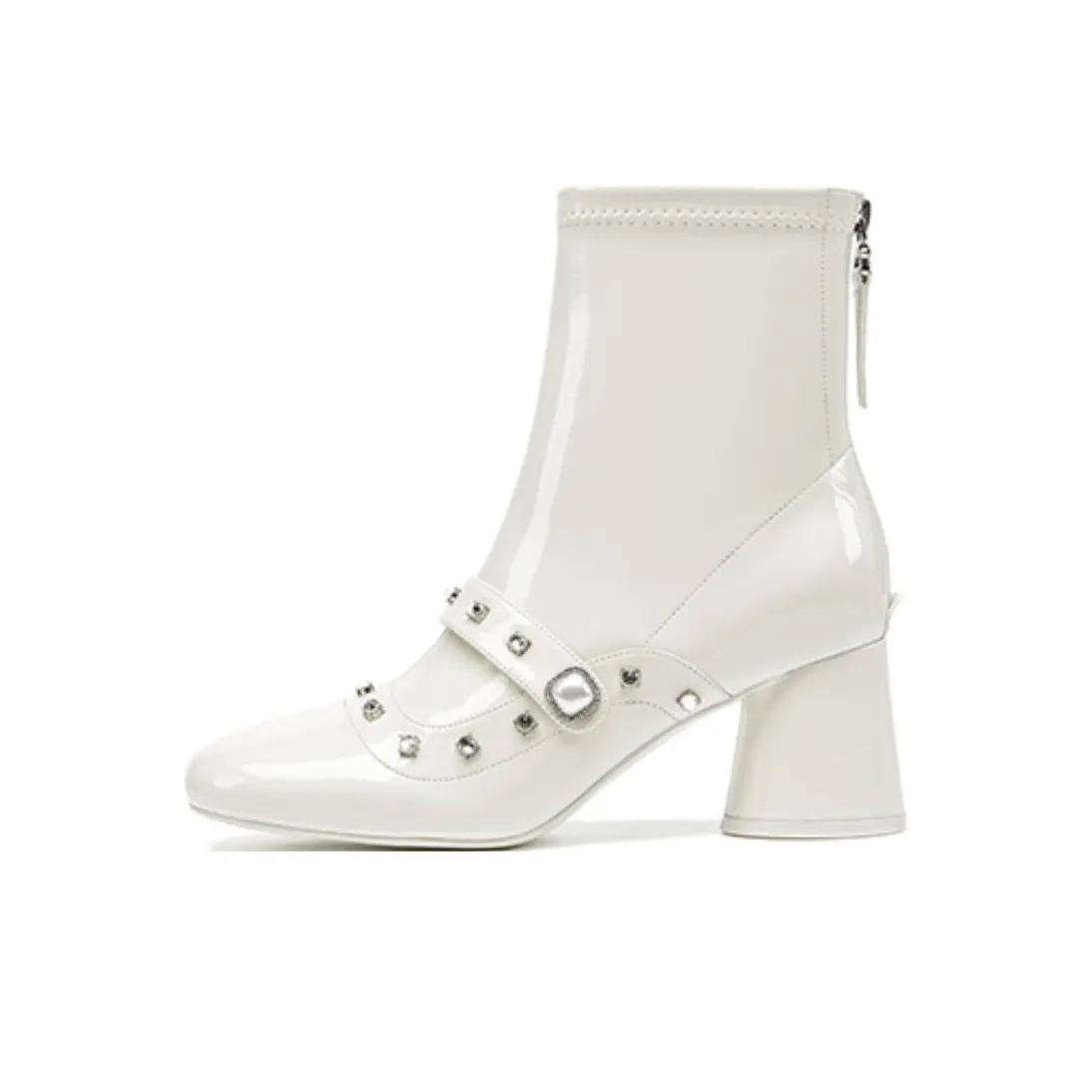 SHOESZOOO White High Heels Ankle Boots 6.5cm Women
s Moon White