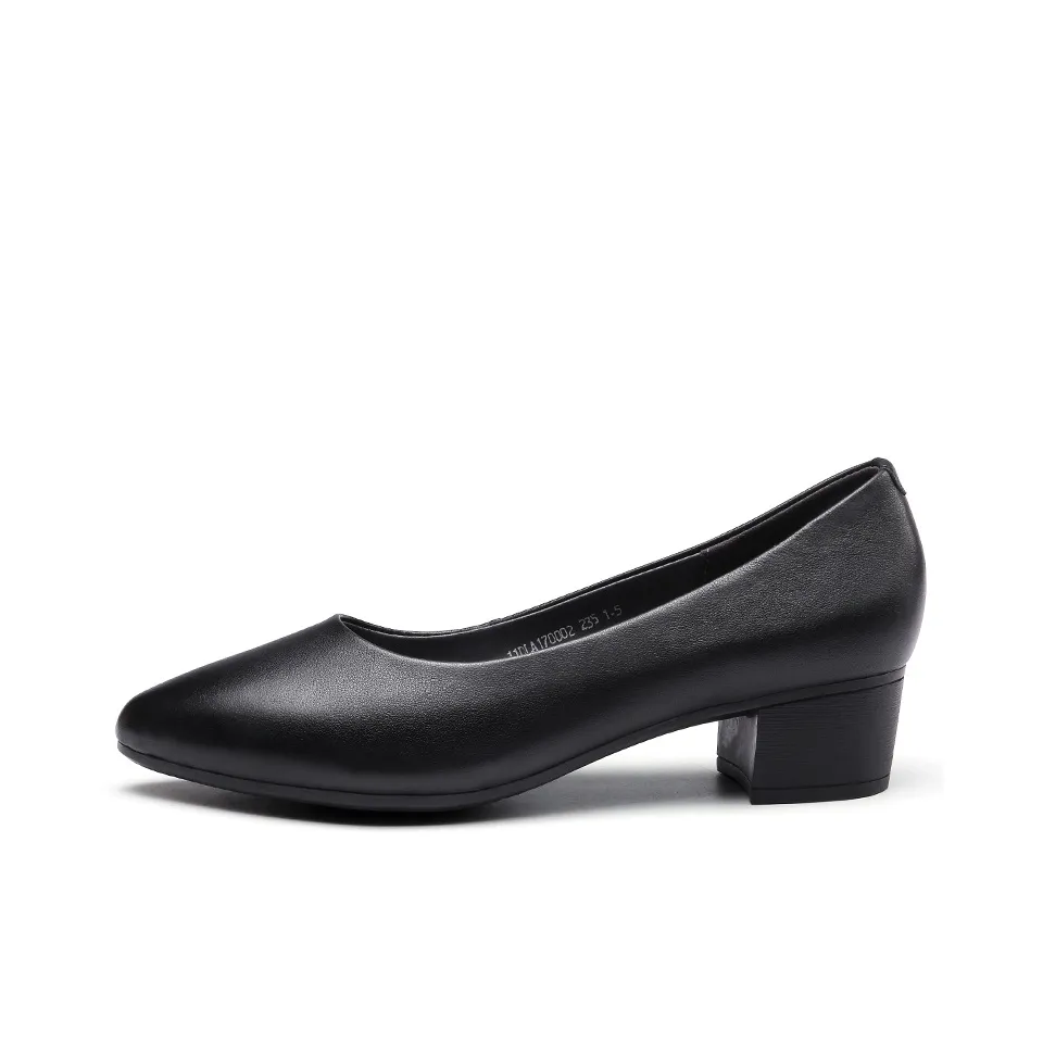 Strongman 3515 Women's Genuine Leather Low Vamp Unlined Shoes Chunky Heel Commute Small Leather Shoes