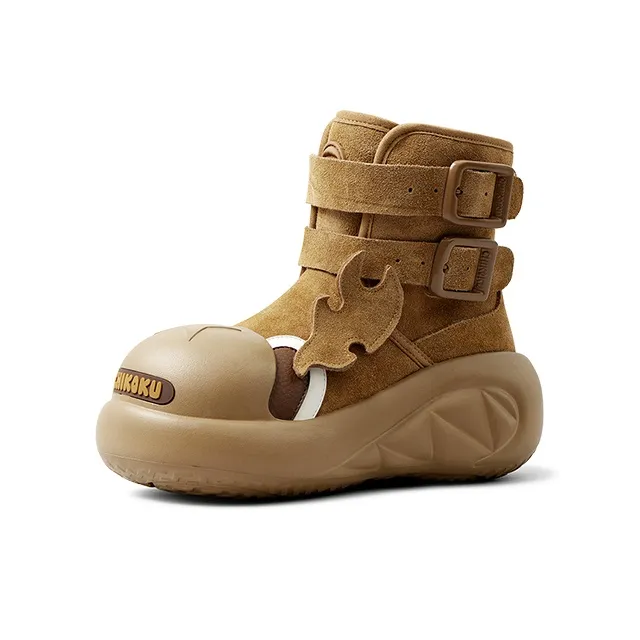 CHIKOKU Snarling Shark Short Snow Boots Women's Small Uranium Brown