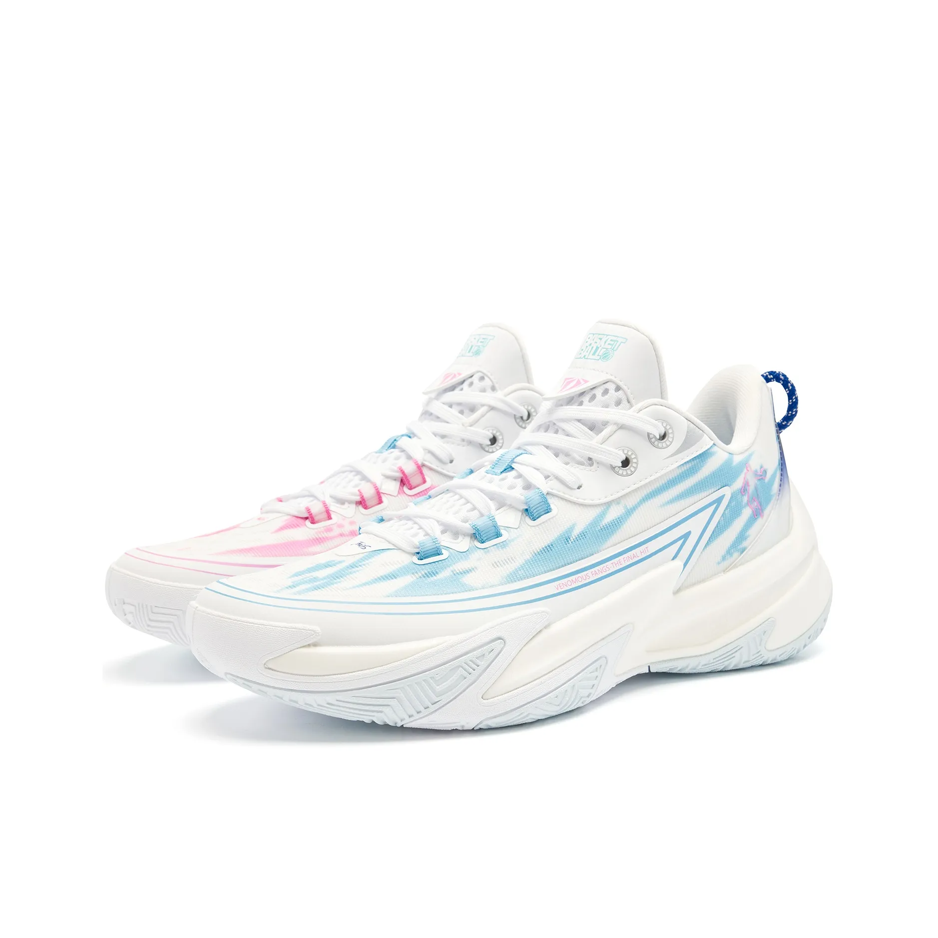 QIAODAN Cushioning Wear-Resistant Low-Top Chai Rebound Technology Basketball Shoes Men's Blue Pink Mismatched