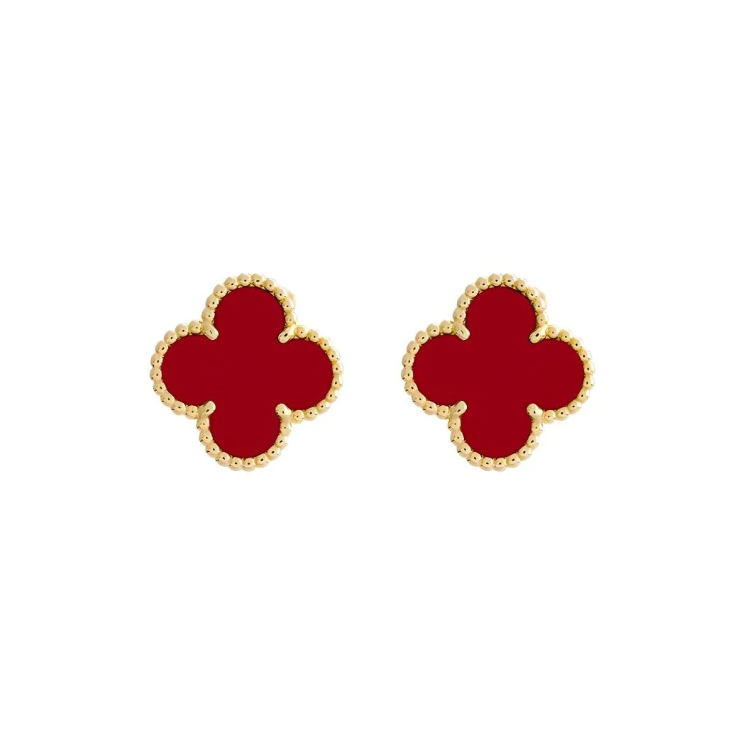 Van Cleef & Arpels Alhambra Four Leaf Lucky Series Chalcedony Stud Earrings Women's