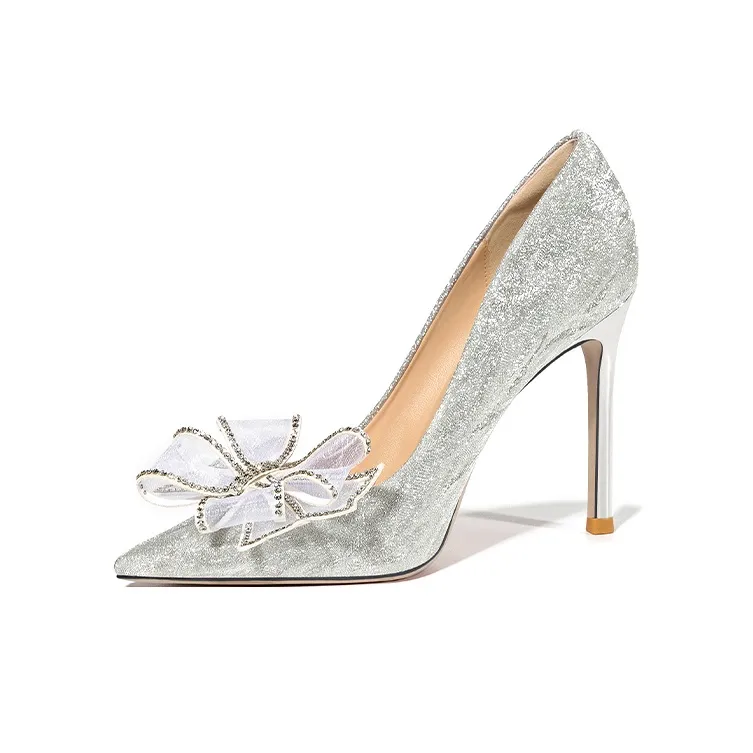 Lily Wei Heart Fluttering Slim Heel High Heels Women's Silver