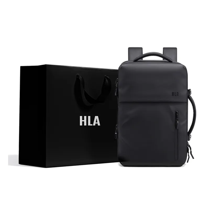 HLA Polyester Computer Luggage Bag, Travel Bag, Backpack Large Size Men's Black/Gray