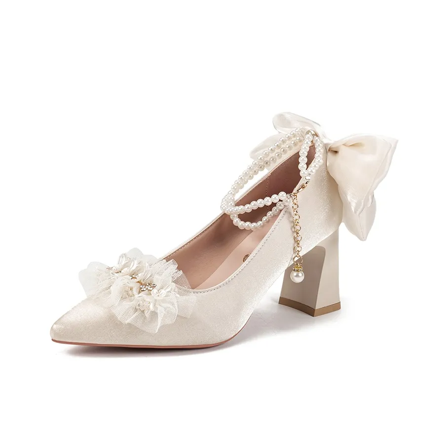 Xingdiman Грубый каблук Высокие каблуки Женские Экрю Набор в подарочной коробке