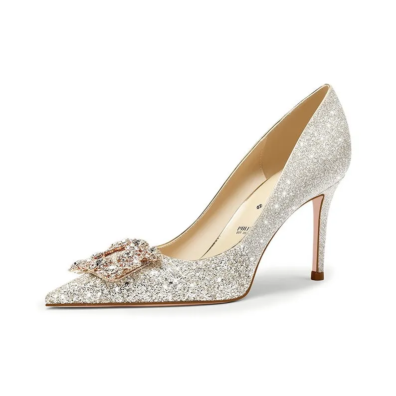 PJJUU Узкий каблук Высокие каблуки 8,5 см Женские Светло-золотой