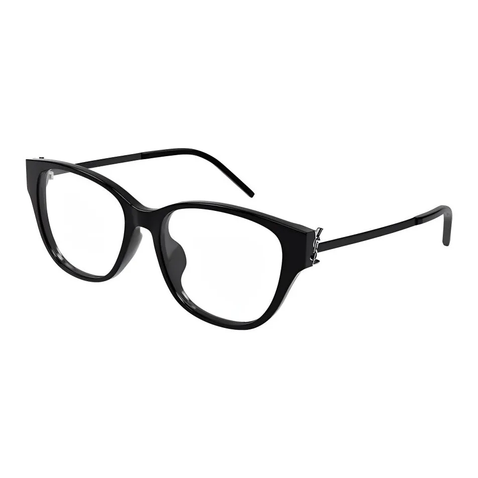SAINT LAURENT Capsule Plate Frame Oval Eyeglass Frames Women's Black With Silver Logo