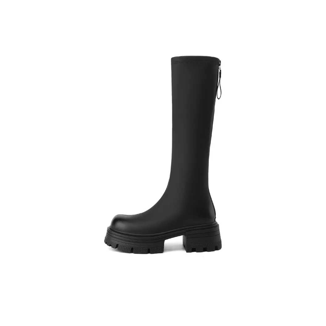 JOSINY Минималистичный Рыцарь Ботинки не выше колена Колено Высокие сапоги Высота каблука 6,5 см Женские Черный