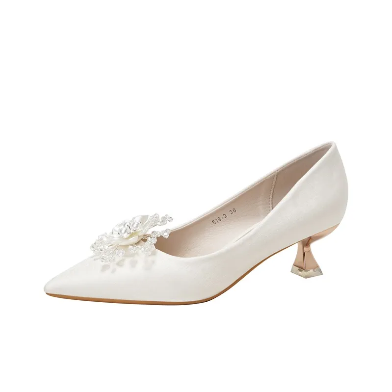 Bamiti Slim Heel High Heels 5 7cm Women's Ecru