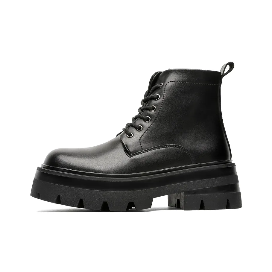 WEISHIBANGWEI Короткий Мартин Ботинок Средний Каблук Мужской Черный