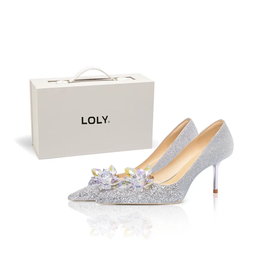 LOLY Узкий каблук Коробка Женская Серебряная