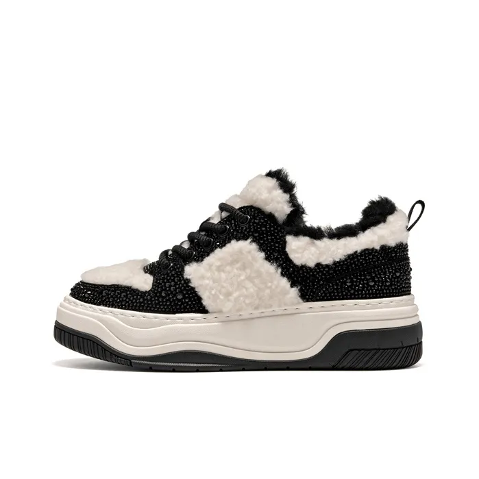 SHOESZOOO Флоковые скейтбордические кроссовки с термической защитой устойчивые к истиранию с низким верхом кэжуал женские черно-белые