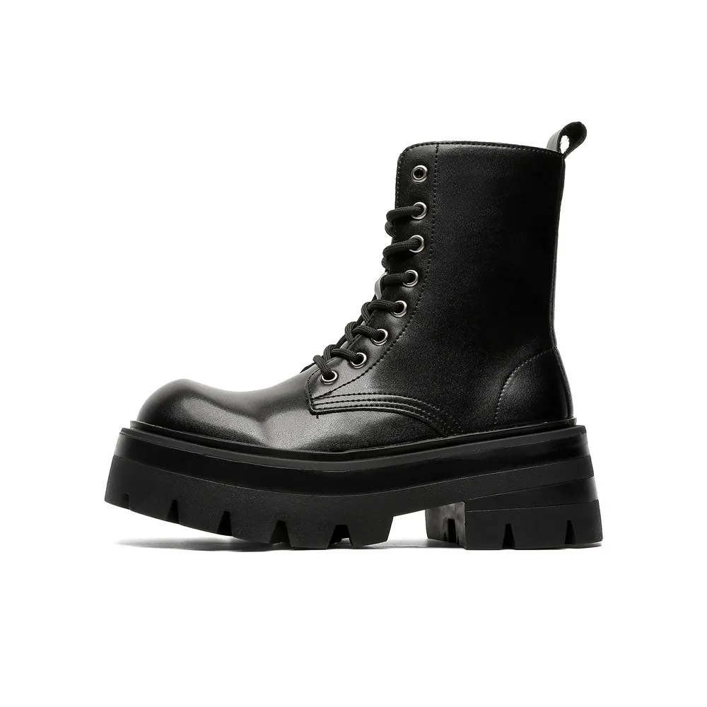 V05 Paris Platform Derby Martin Boots Unisex Ankle Boots British Style Big Head Biker Boots Western High Heel Shoes