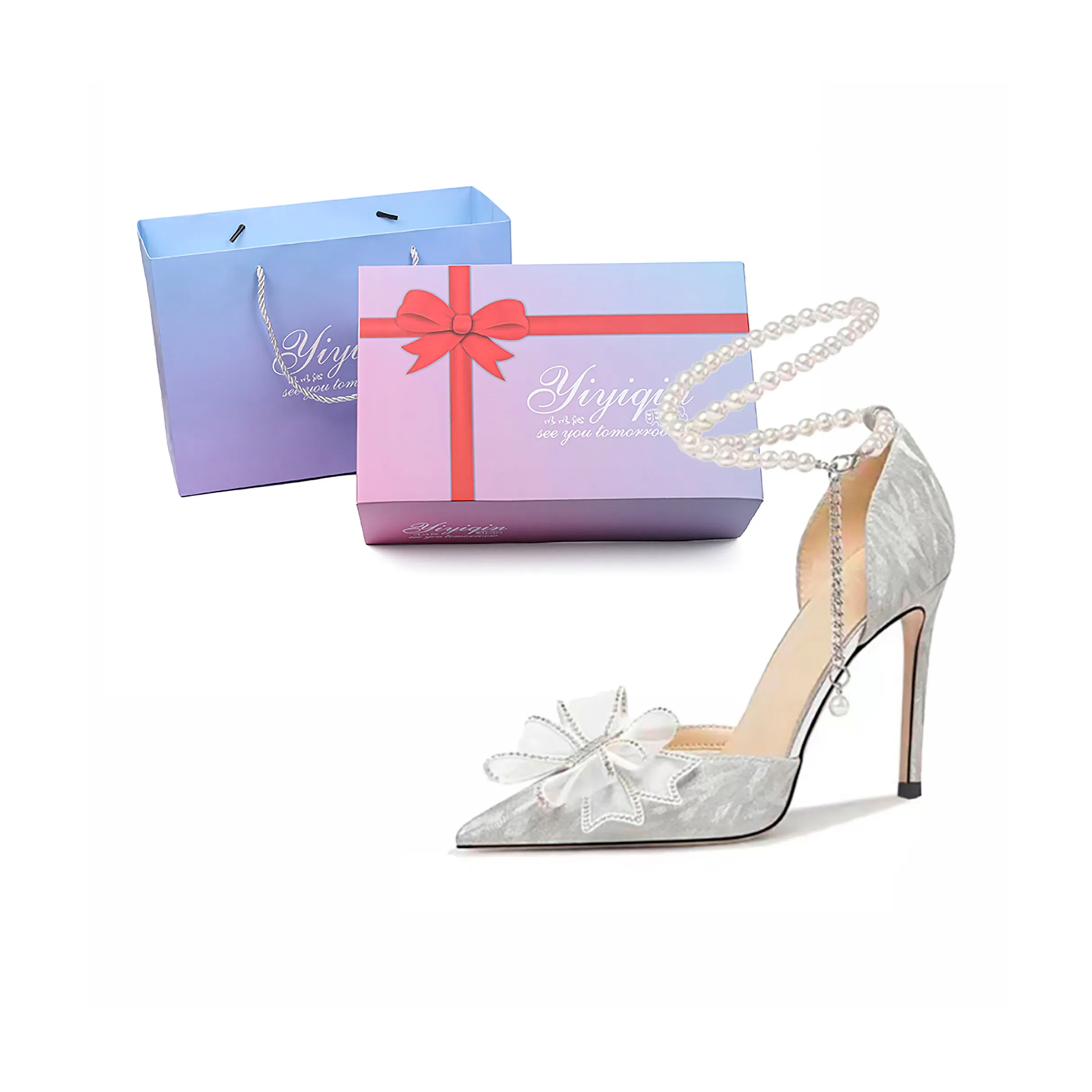 Take The Qin Узкий каблук Высокие каблуки Женские Серебряные