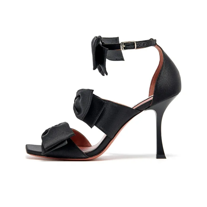 SHOESZOOO Французский шелк узкий каблук один ремень сандалии 9 см женские черный