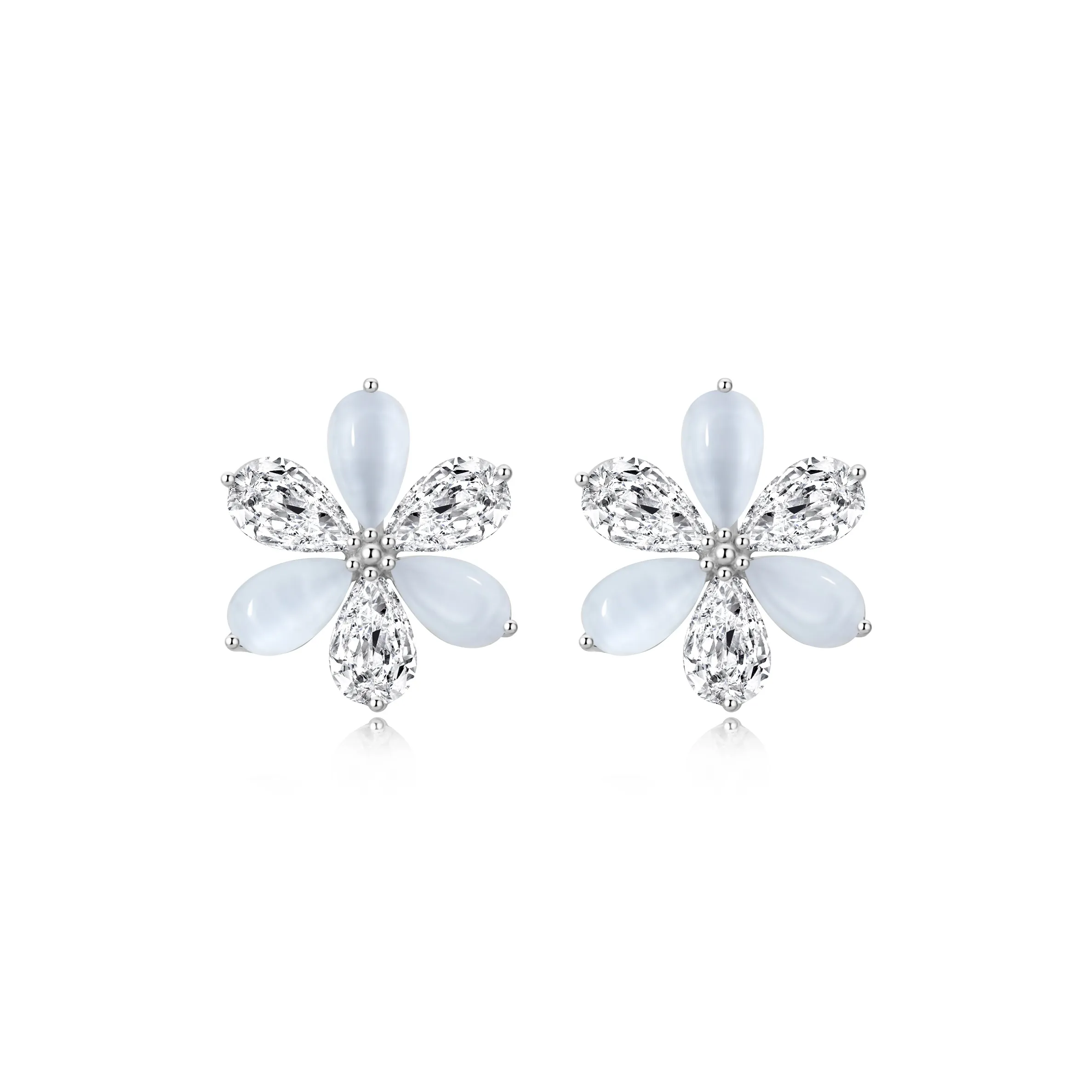 OUBI.YABI 925 Sterling Silver White Gold Plated Zircon+Cat's Eye Stud Earrings Women's