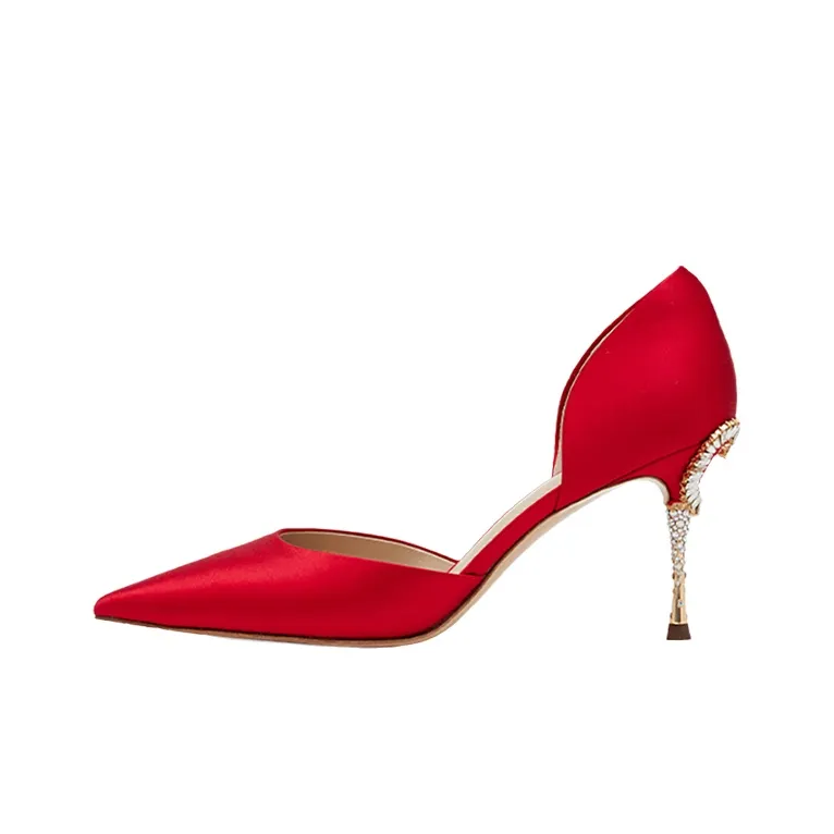 73Hours Moonlight Murmur, Wedding Shoes Slim Heel High Heels 8cm Women's Fiery Red