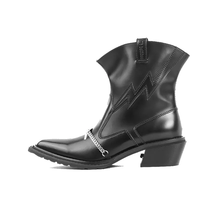 Untitlab #13 Hitch Boots Versatile Cowboy Black Ankle Boots Unisex Black