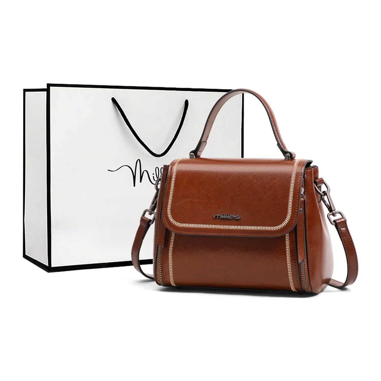 MILLIE'S Корова Кожа с Синтетической Кожей Одно Плечо Сумка Стандартная Женская Винтаж Коричневый